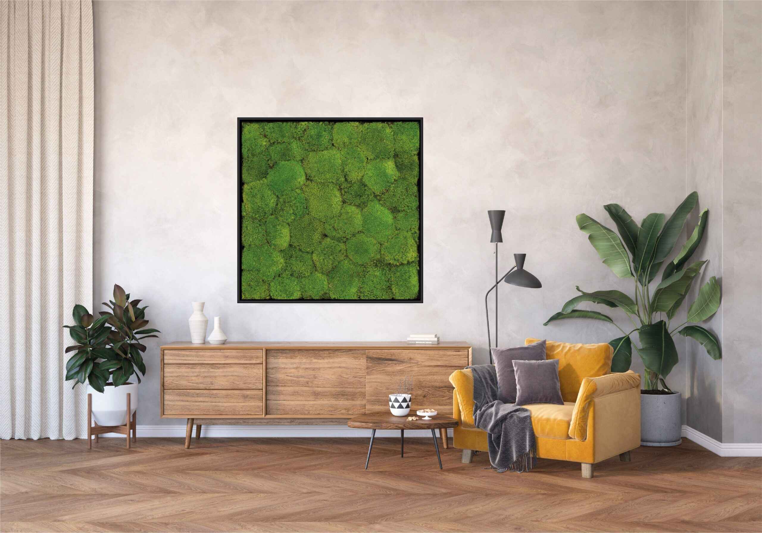 living room with square moss frame